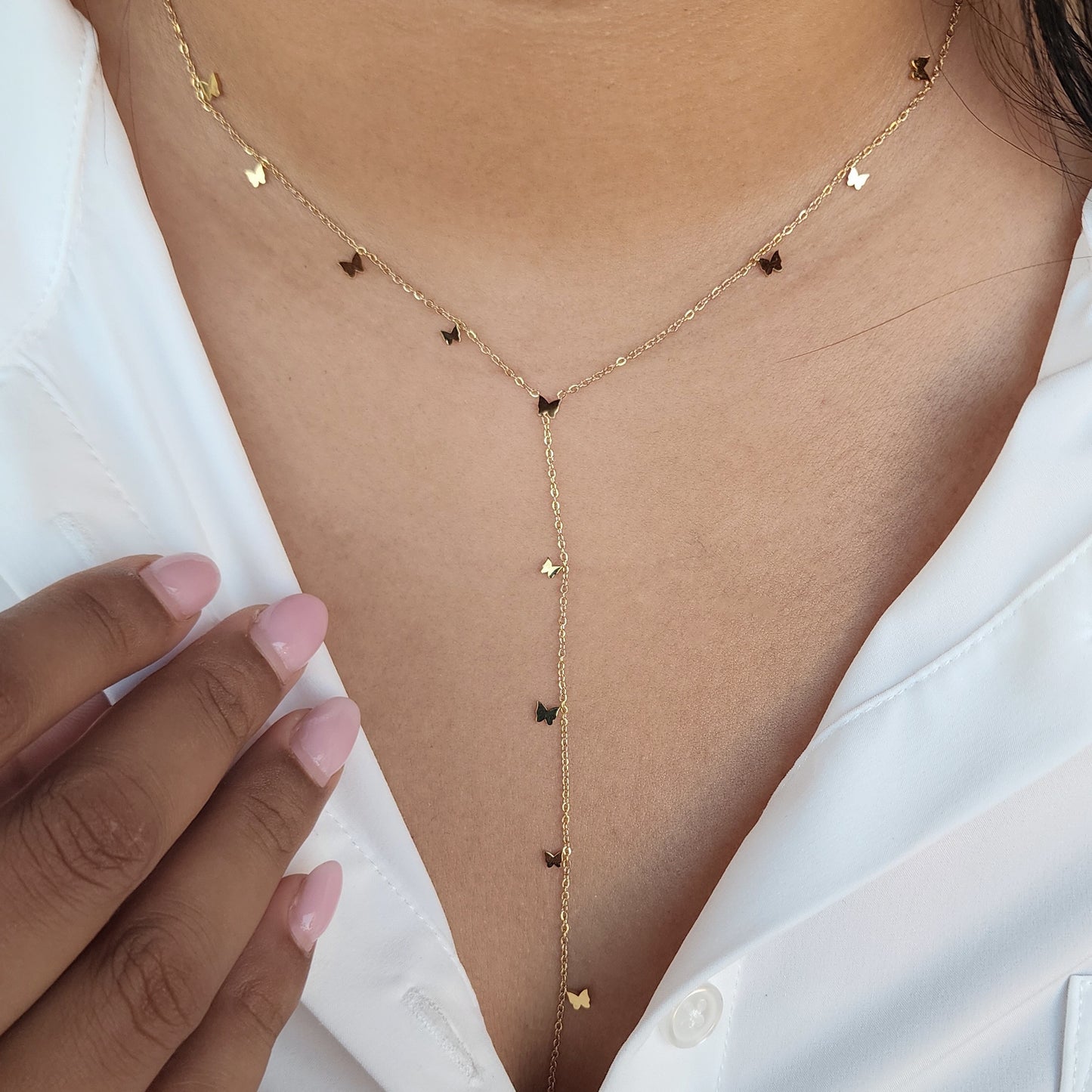 Small Butterfly Long Drop Necklace