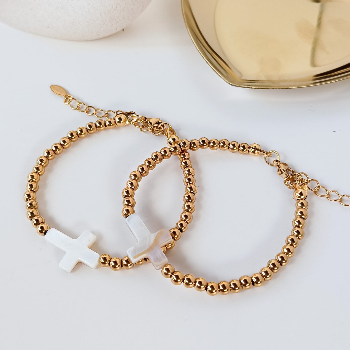 Cross Gold Beaded Bracelet