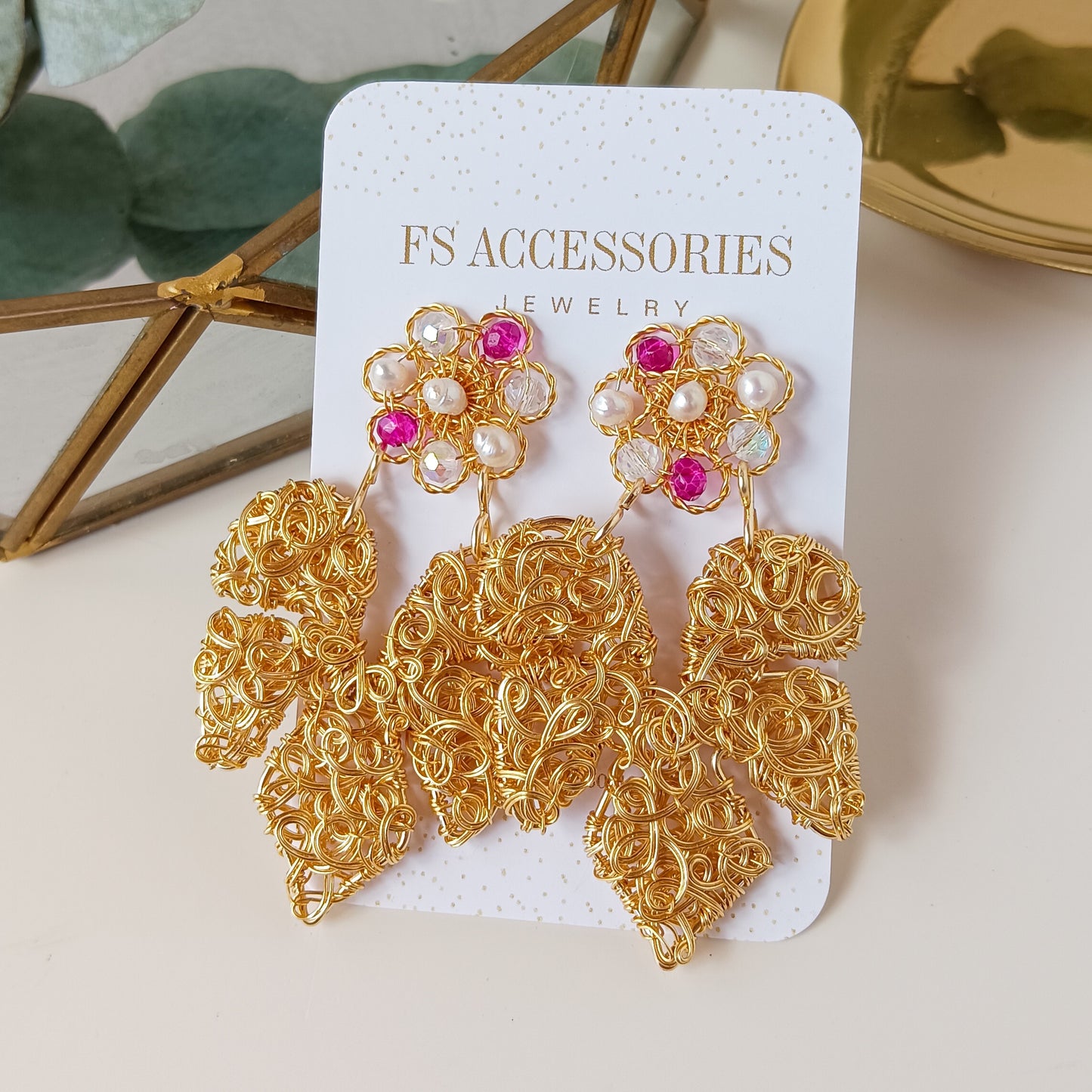 Medium Gold Monstera Earrings
