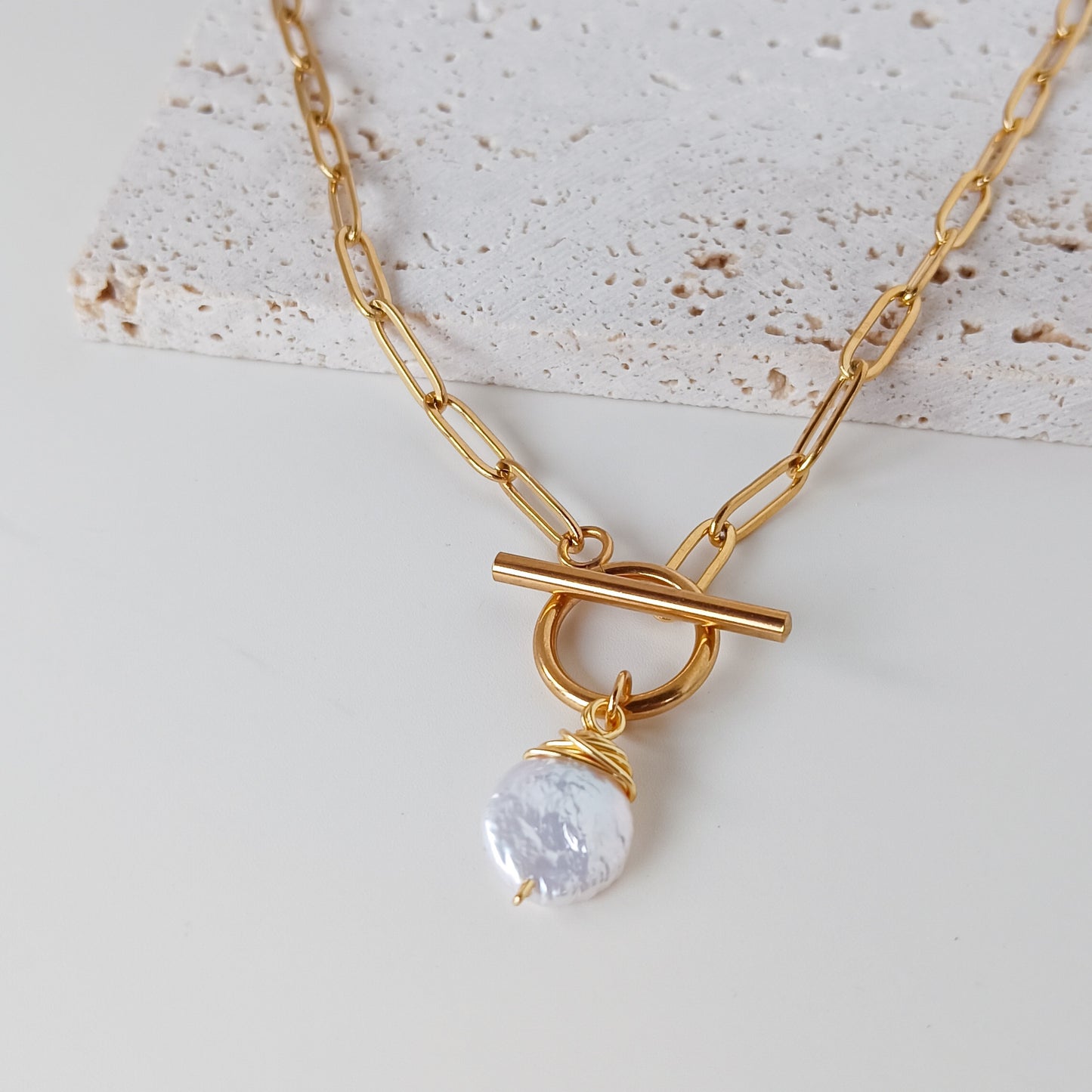 Paperclip Chain with Baroque Pearl