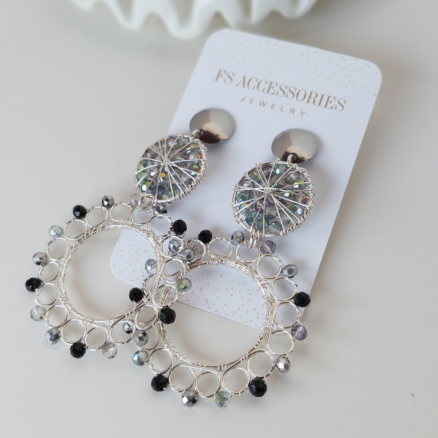 Silver Double Crystal Flower Earrings