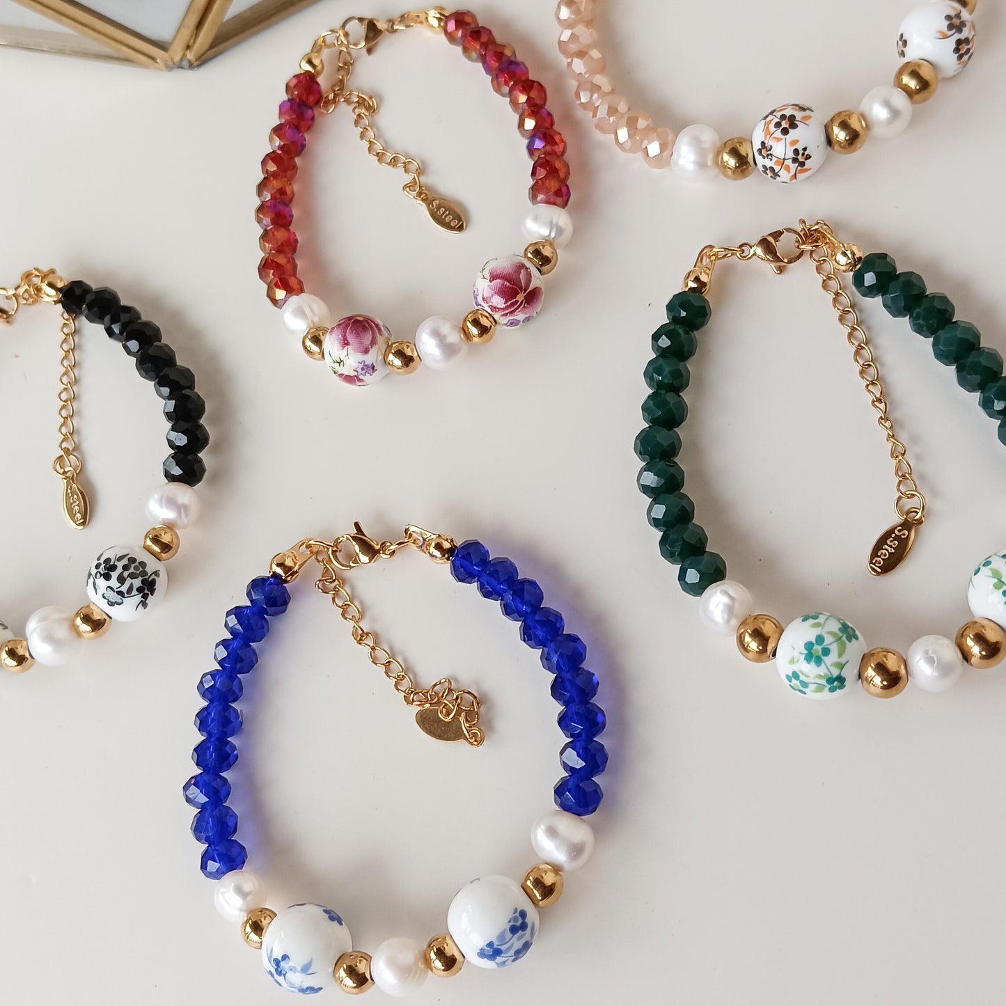 Ceramic Beads and Freshwater Pearl Bracelet