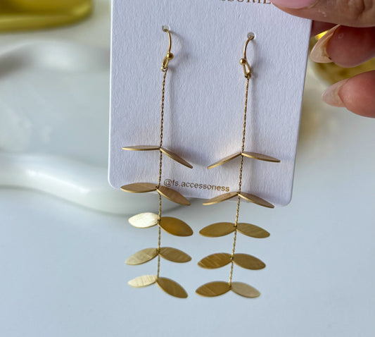 PVD Vintage Leaf Long Hanging Earrings